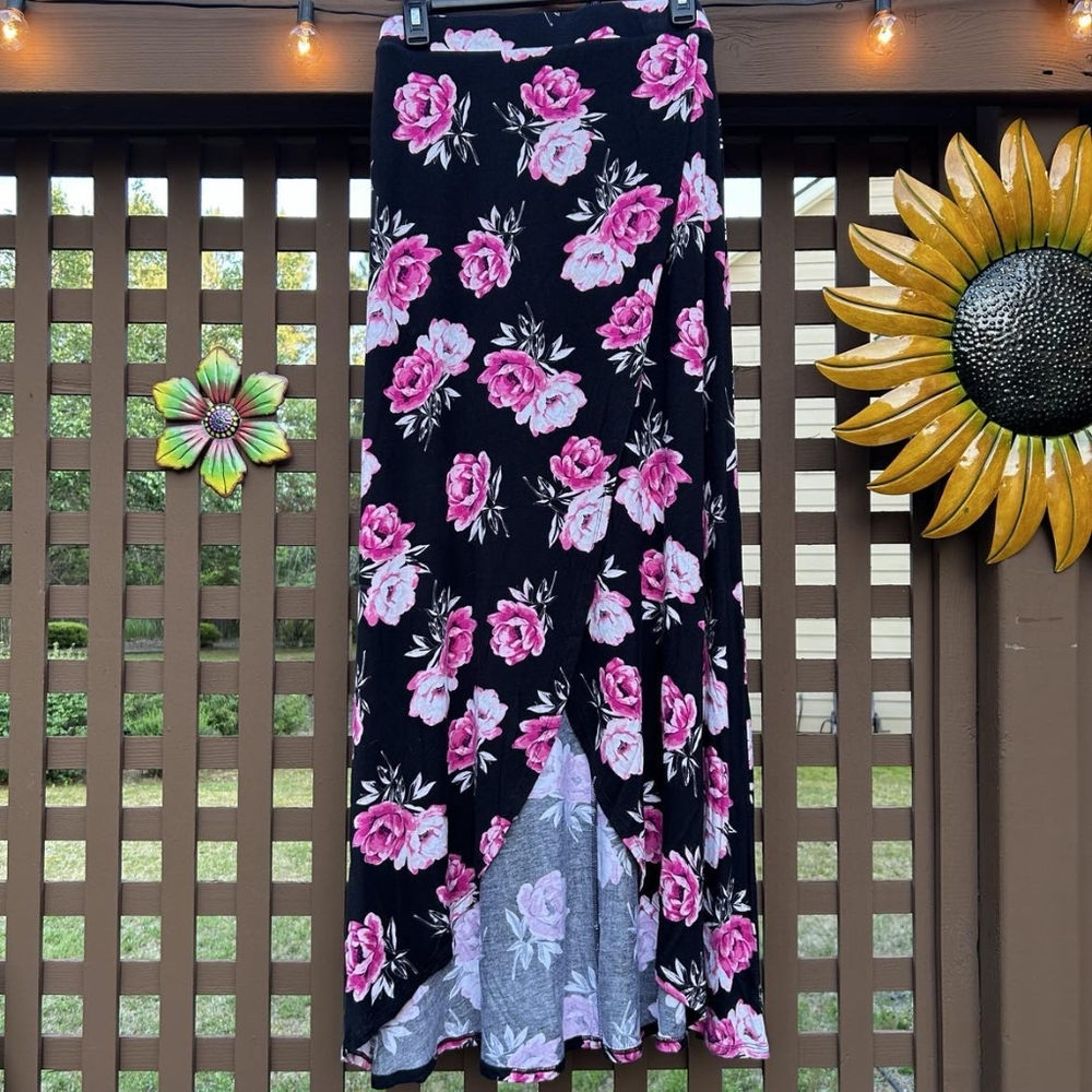 Charlotte Russe Black and Pink Floral High- Low Skirt